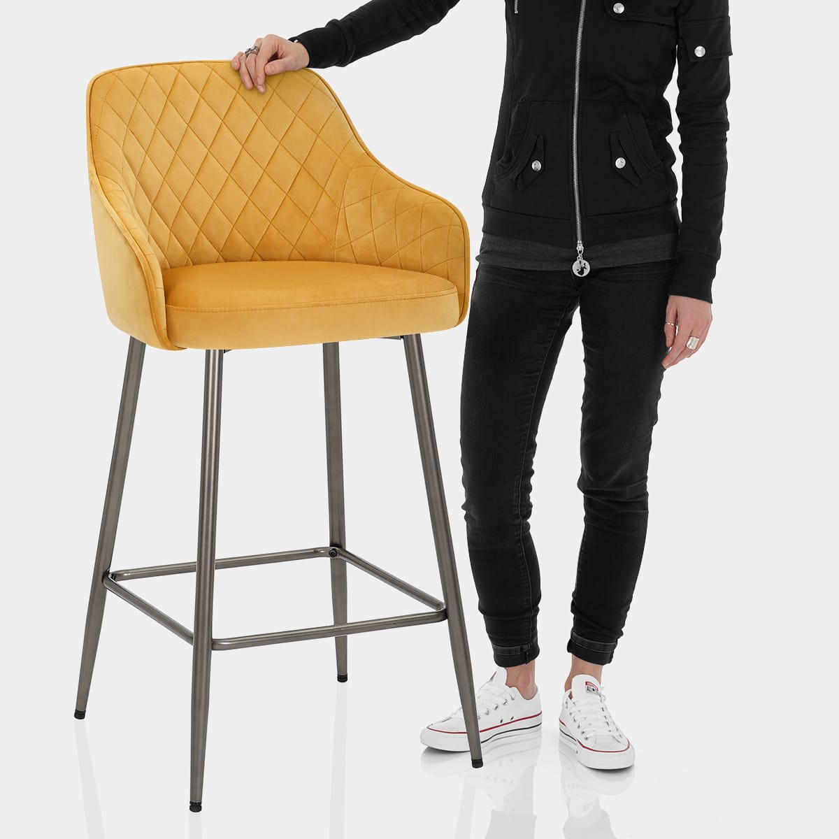 Sydney Bar Stool Yellow Velvet Features Image