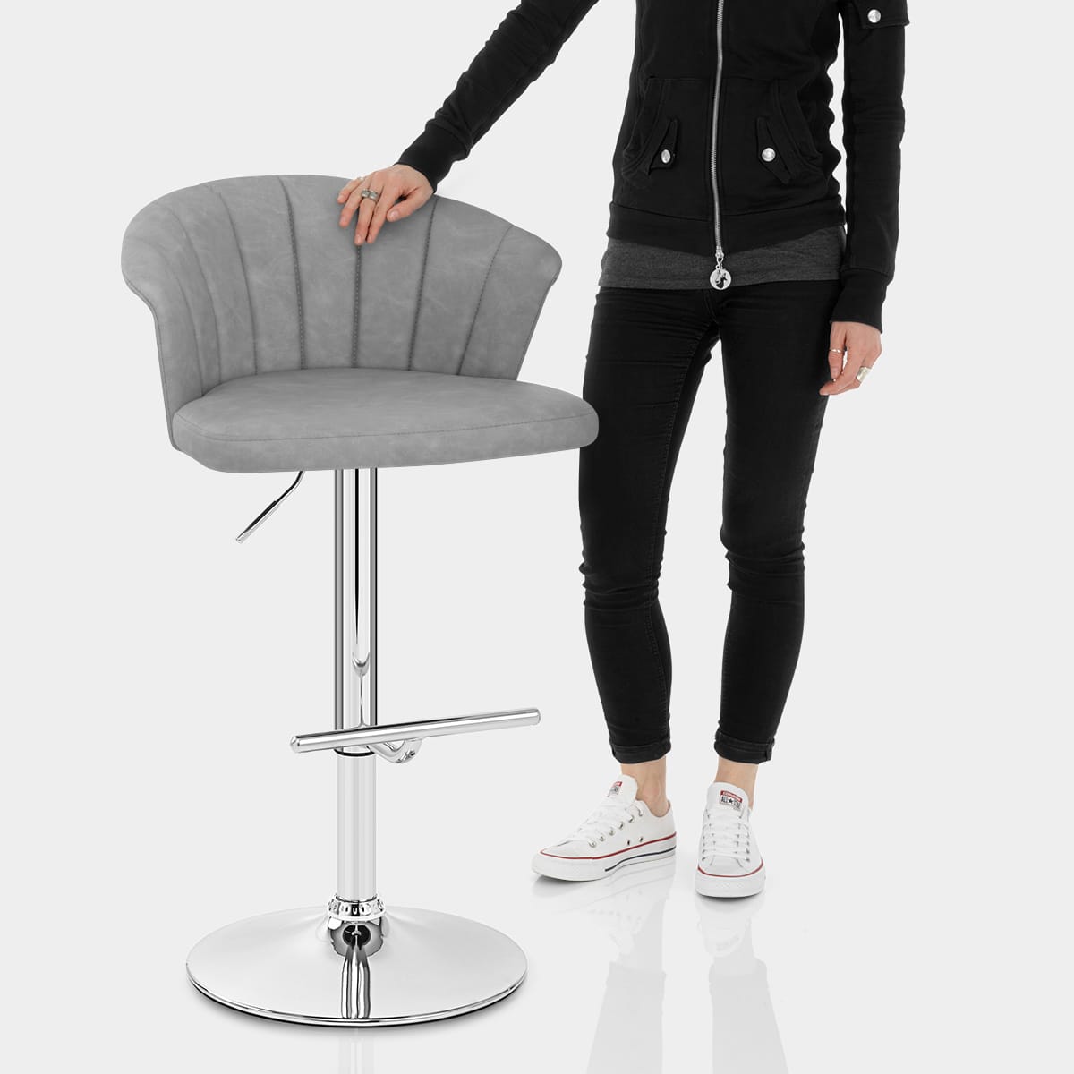 Symphony Bar Stool Antique Grey Leather Features Image