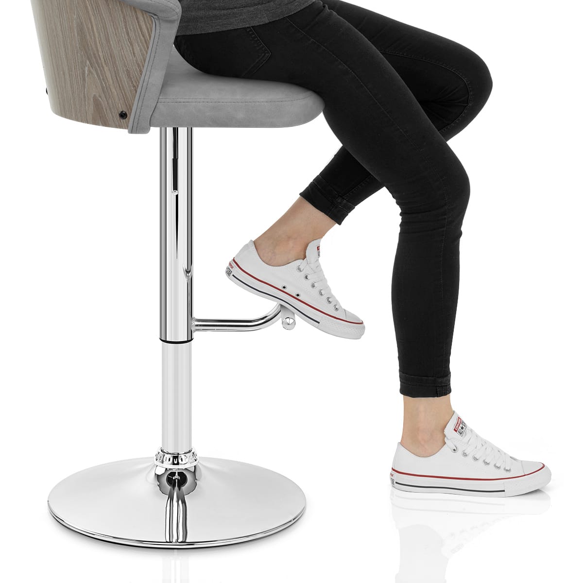 Symphony Bar Stool Antique Grey Leather Frame Image