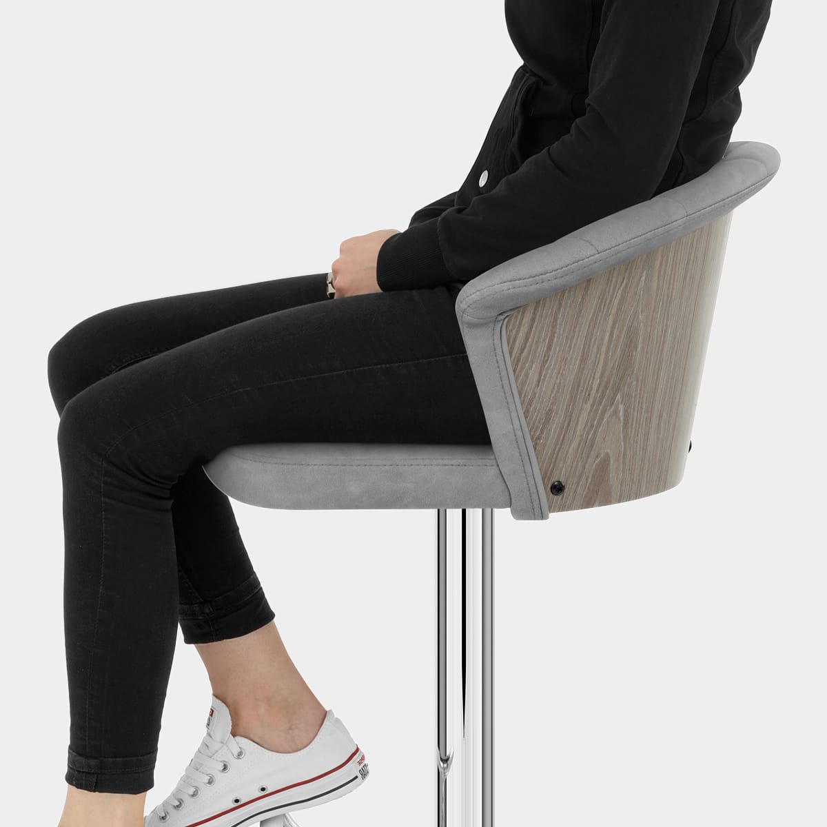 Symphony Bar Stool Antique Grey Leather Seat Image