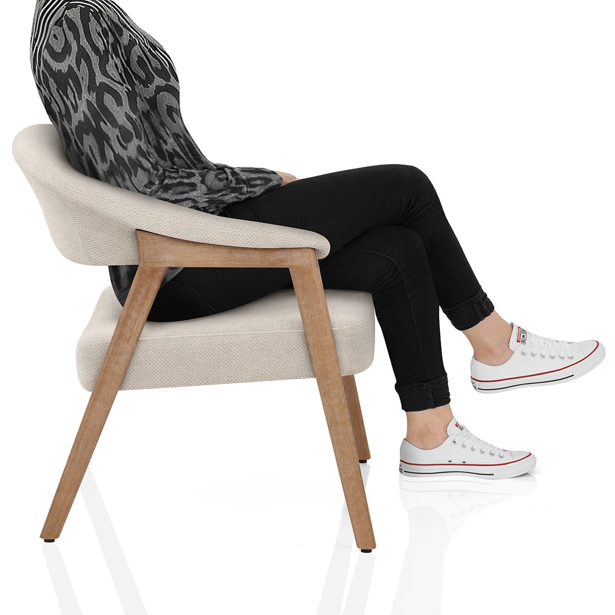 Taylor Oak Chair Beige Fabric Frame Image