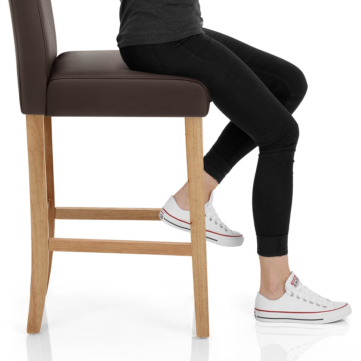 Tetbury Oak Bar Stool Brown Leather Frame Image