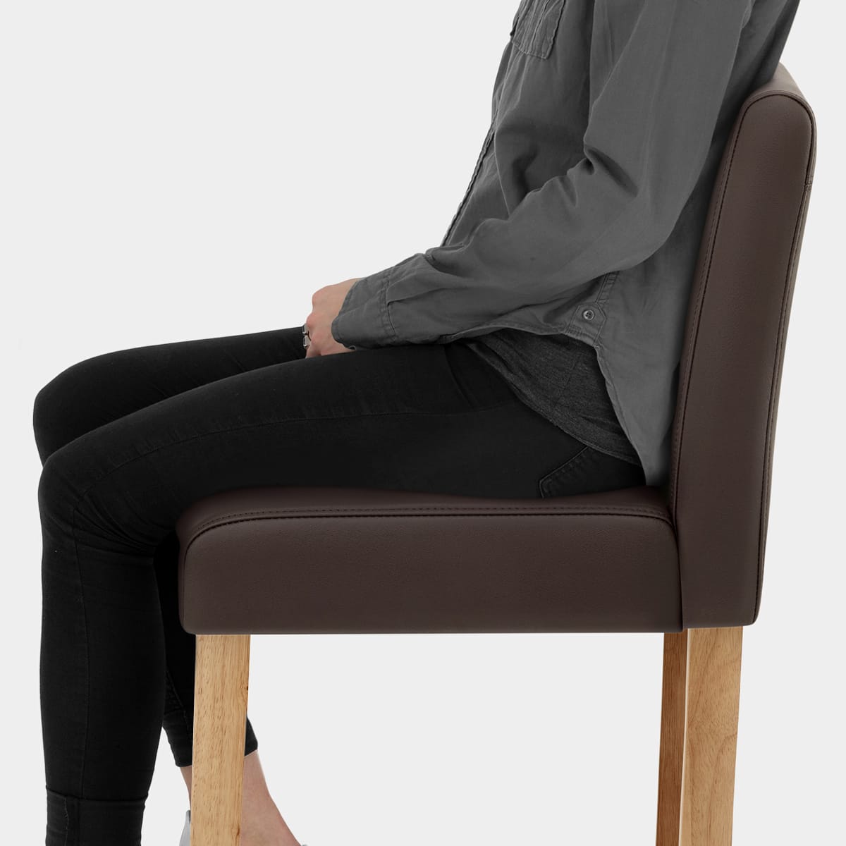 Tetbury Oak Bar Stool Brown Leather Seat Image