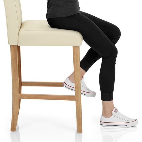 Tetbury Oak Bar Stool Cream Leather Frame Image