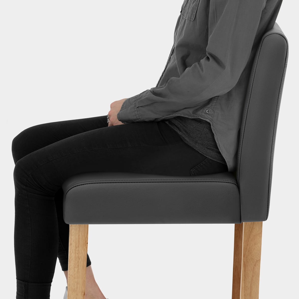 Tetbury Oak Bar Stool Grey Leather Seat Image