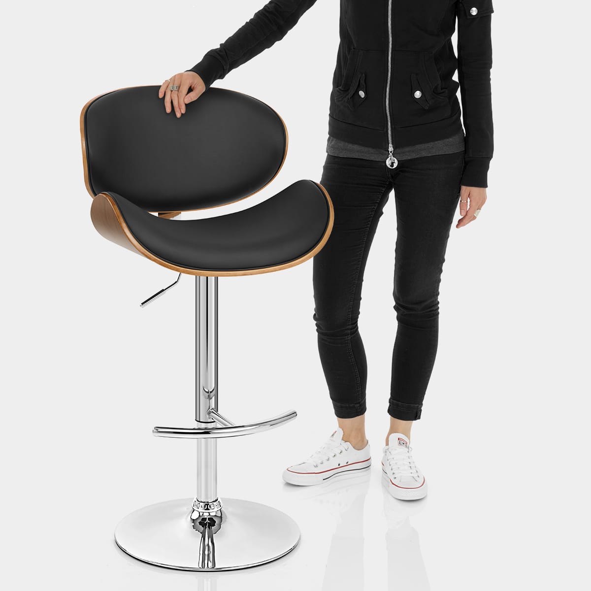 Theo Walnut Bar Stool Black Features Image