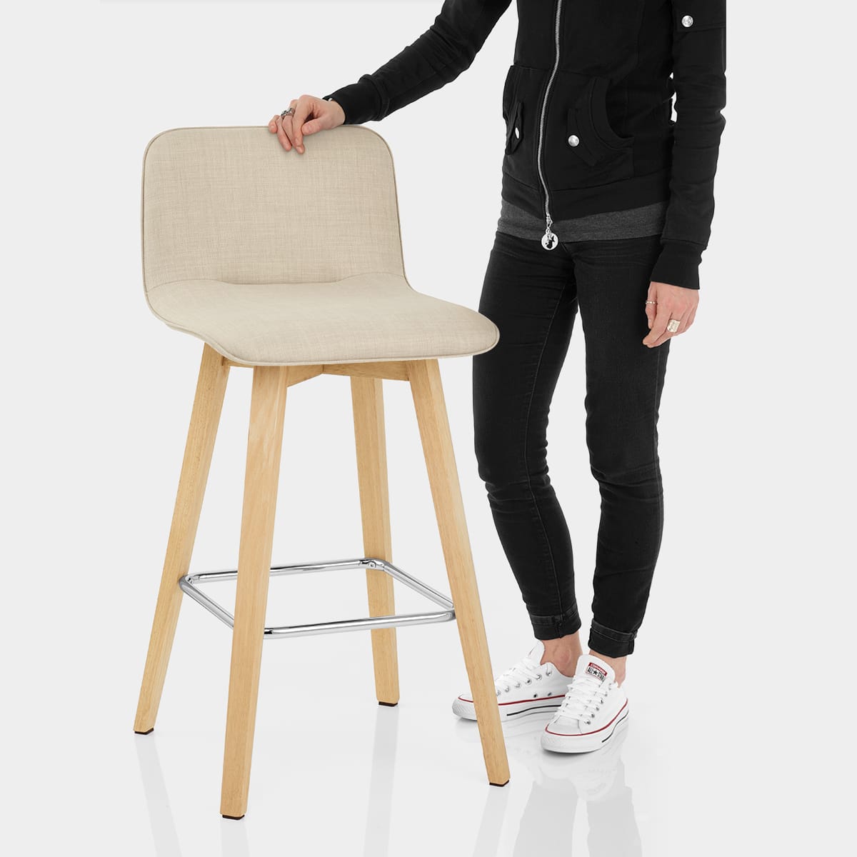 Tide Wooden Stool Beige Fabric Features Image