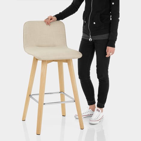 Tide Wooden Stool Beige Fabric Features Image