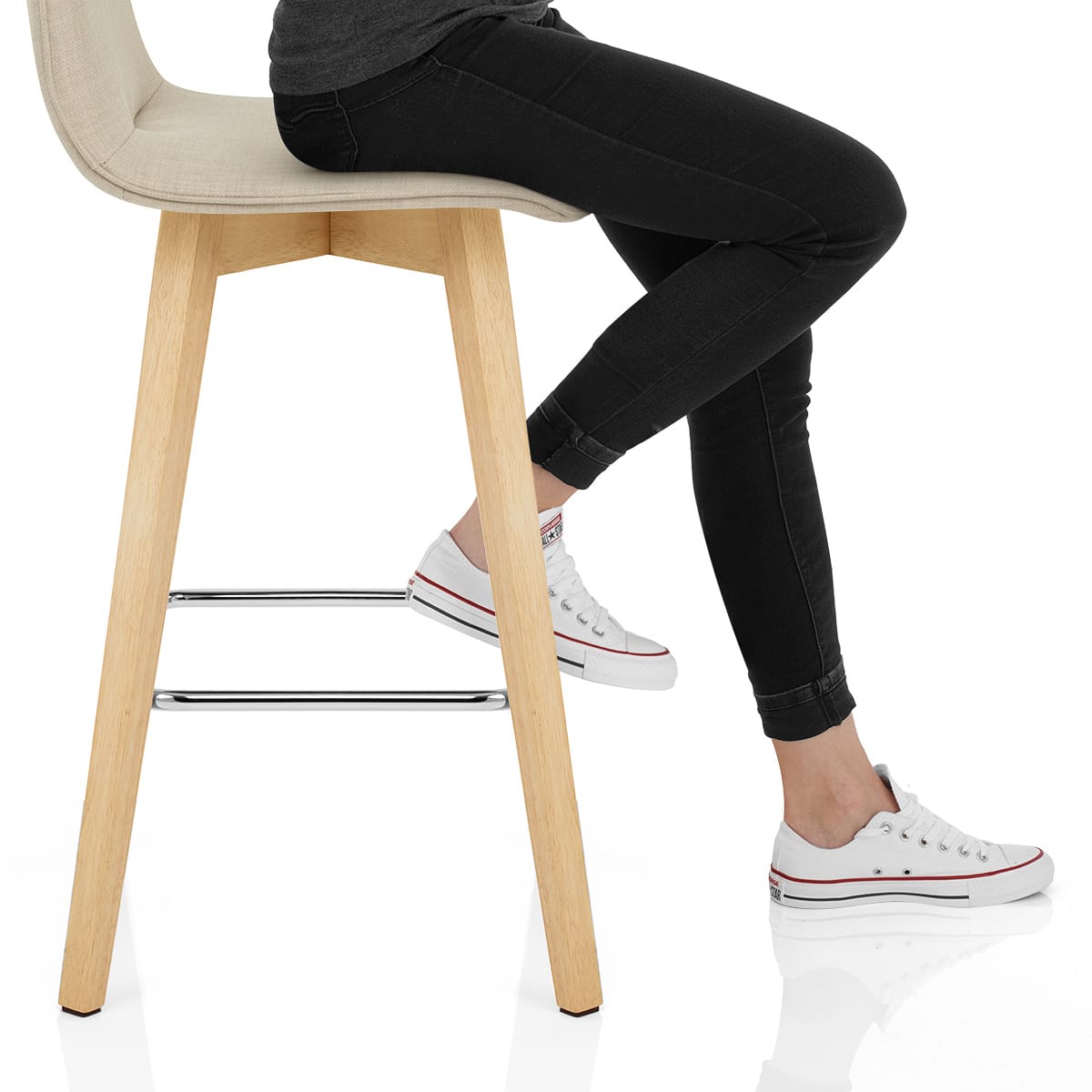 Tide Wooden Stool Beige Fabric Frame Image