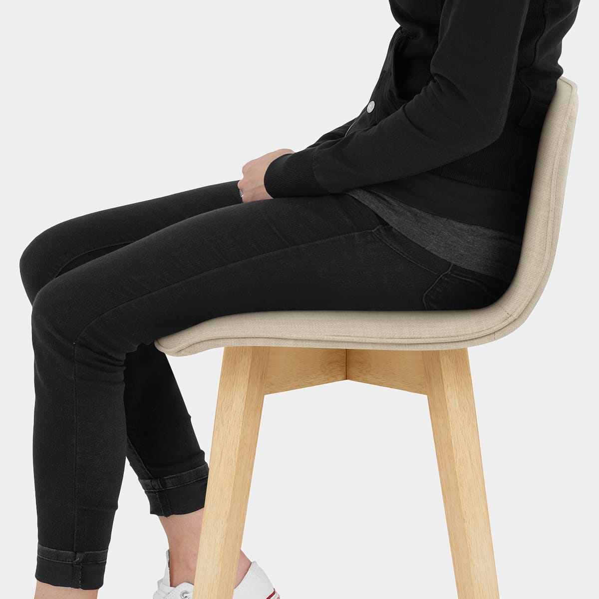 Tide Wooden Stool Beige Fabric Seat Image