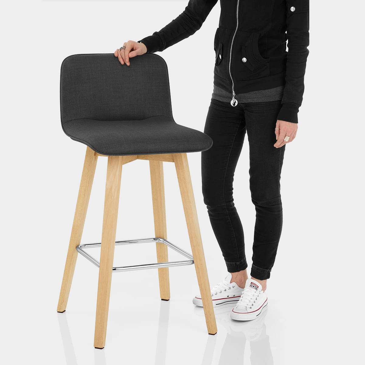 Tide Wooden Stool Black Fabric Features Image