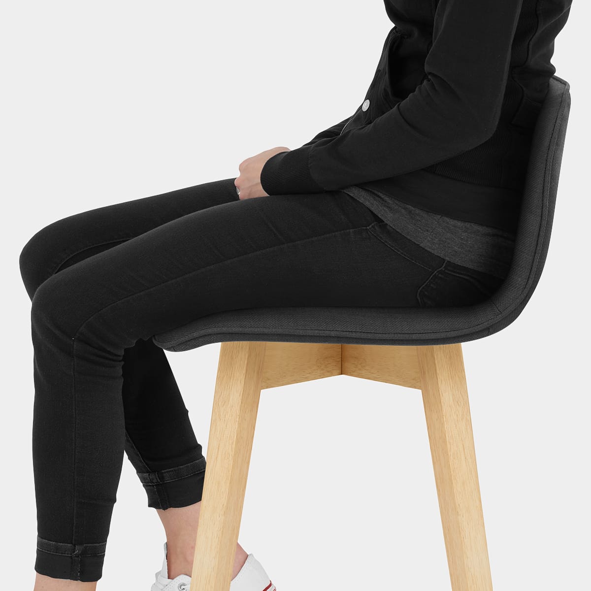 Tide Wooden Stool Black Fabric Seat Image