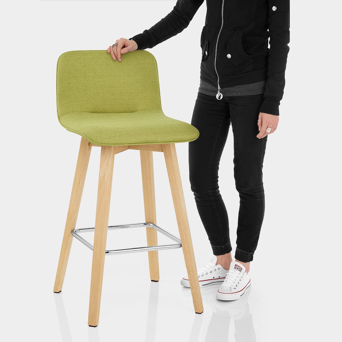 Tide Wooden Stool Green Fabric Features Image