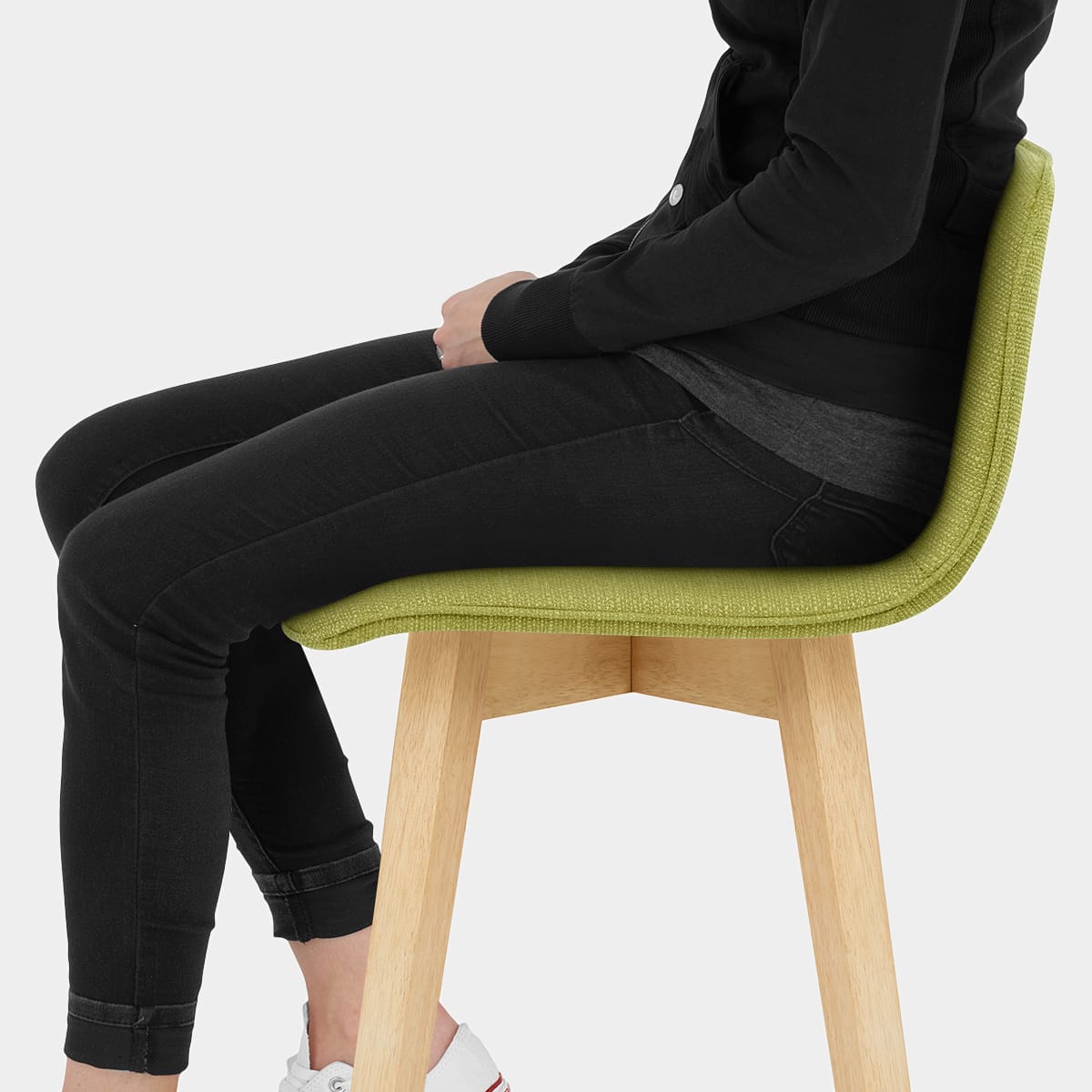 Tide Wooden Stool Green Fabric Seat Image