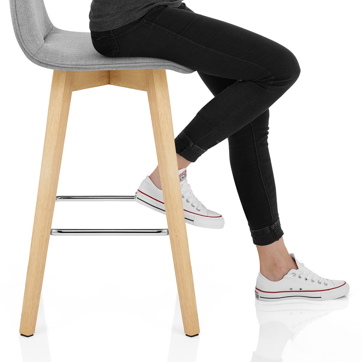 Tide Wooden Stool Grey Fabric Frame Image