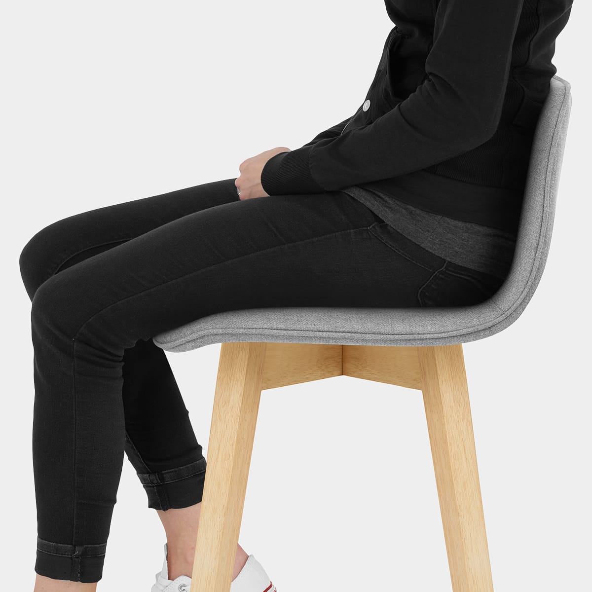 Tide Wooden Stool Grey Fabric Seat Image