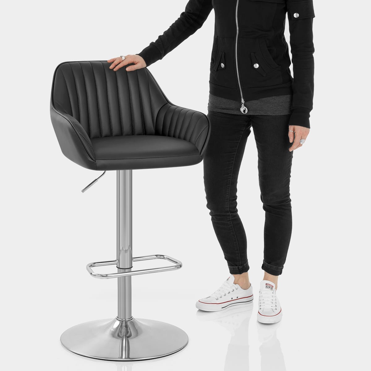 Tokyo Real Leather Brushed Stool Black Features Image