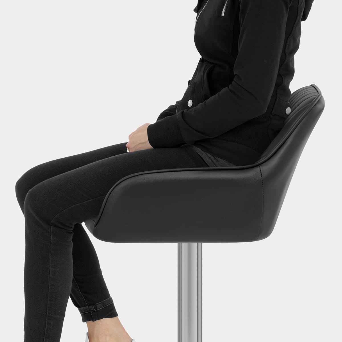 Tokyo Real Leather Brushed Stool Black Seat Image