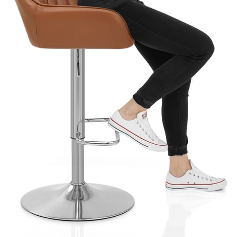 Tokyo Real Leather Brushed Stool Brown Frame Image