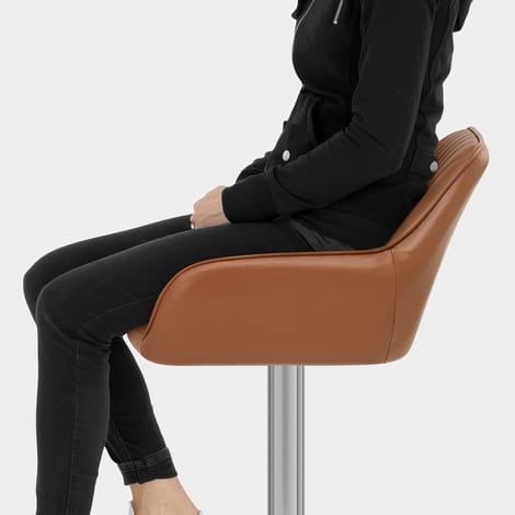 Tokyo Real Leather Brushed Stool Brown Seat Image