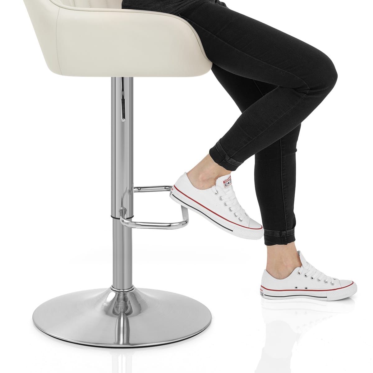 Tokyo Real Leather Brushed Stool Cream Frame Image