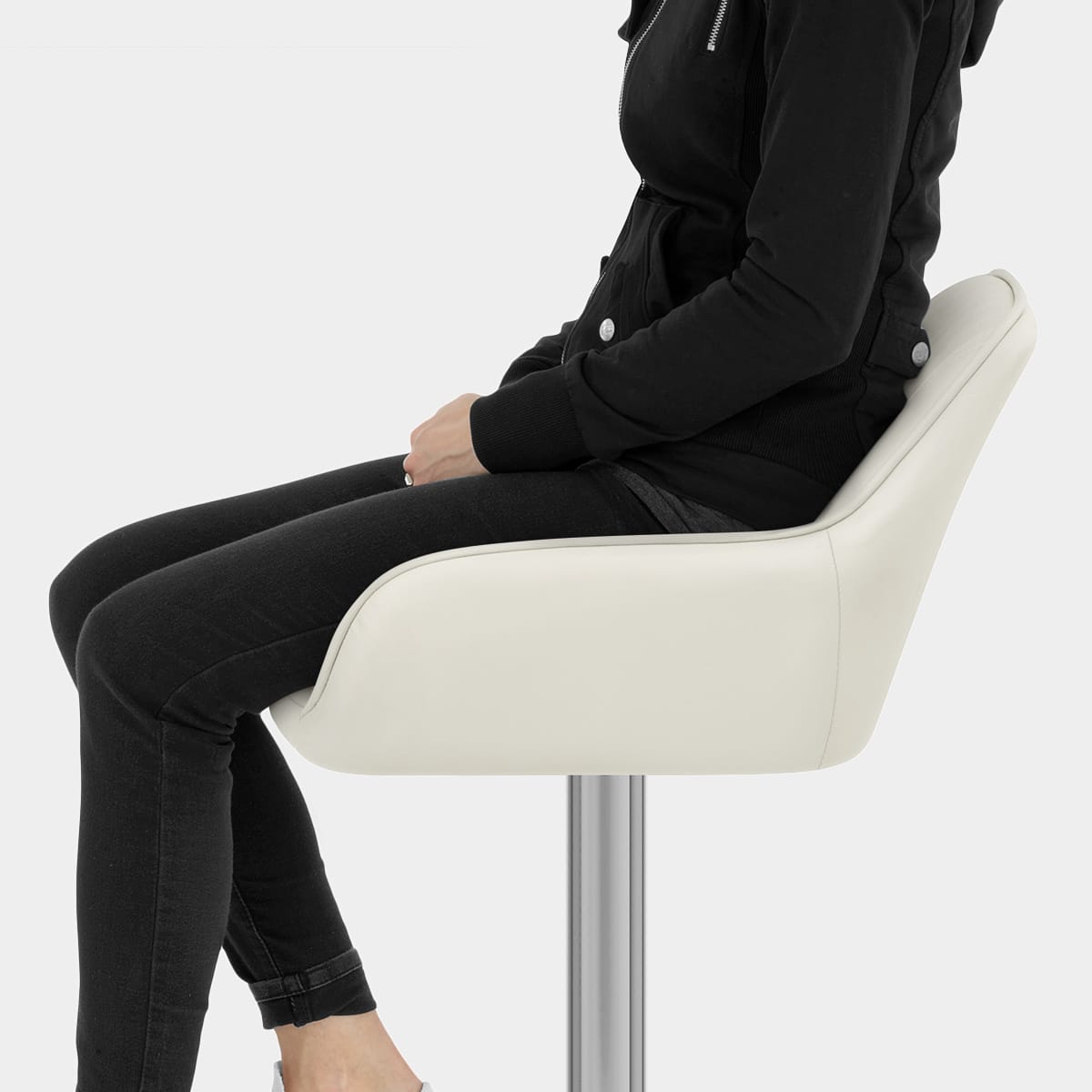 Tokyo Real Leather Brushed Stool Cream Seat Image