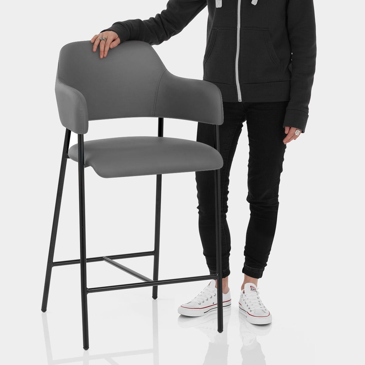 Trent Bar Stool Grey Leather Features Image