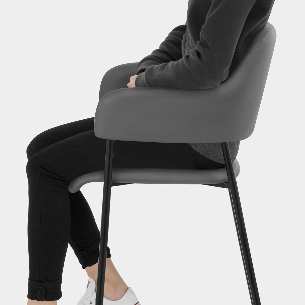 Trent Bar Stool Grey Leather Seat Image