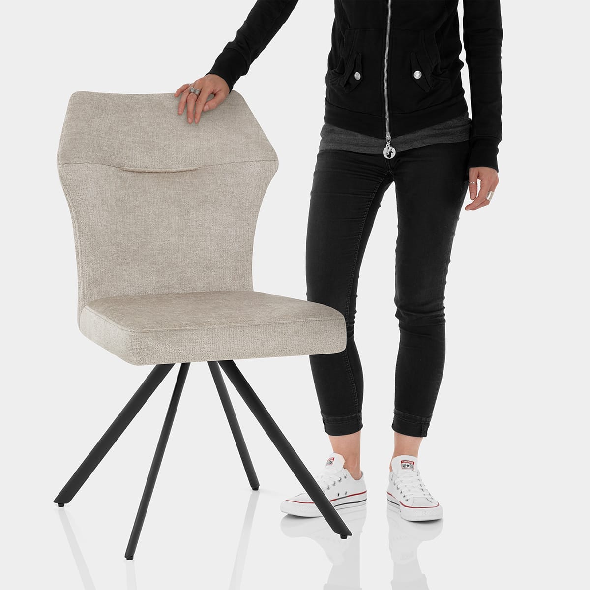 Troy Dining Chair Beige Fabric Features Image