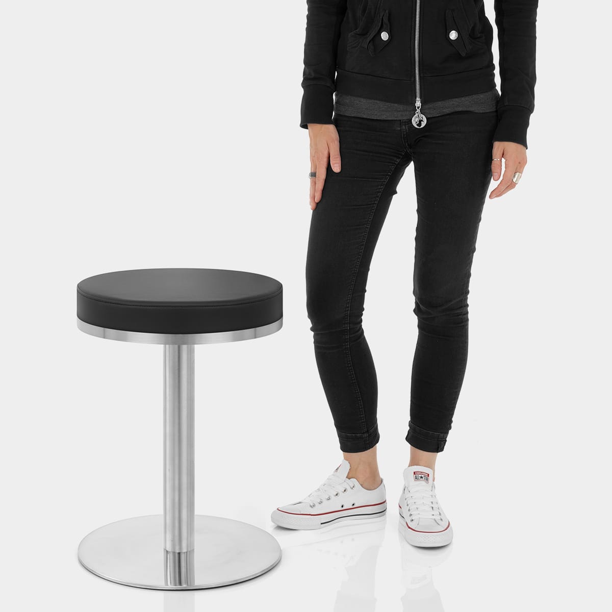 Tuck Brushed Steel Stool Black Features Image