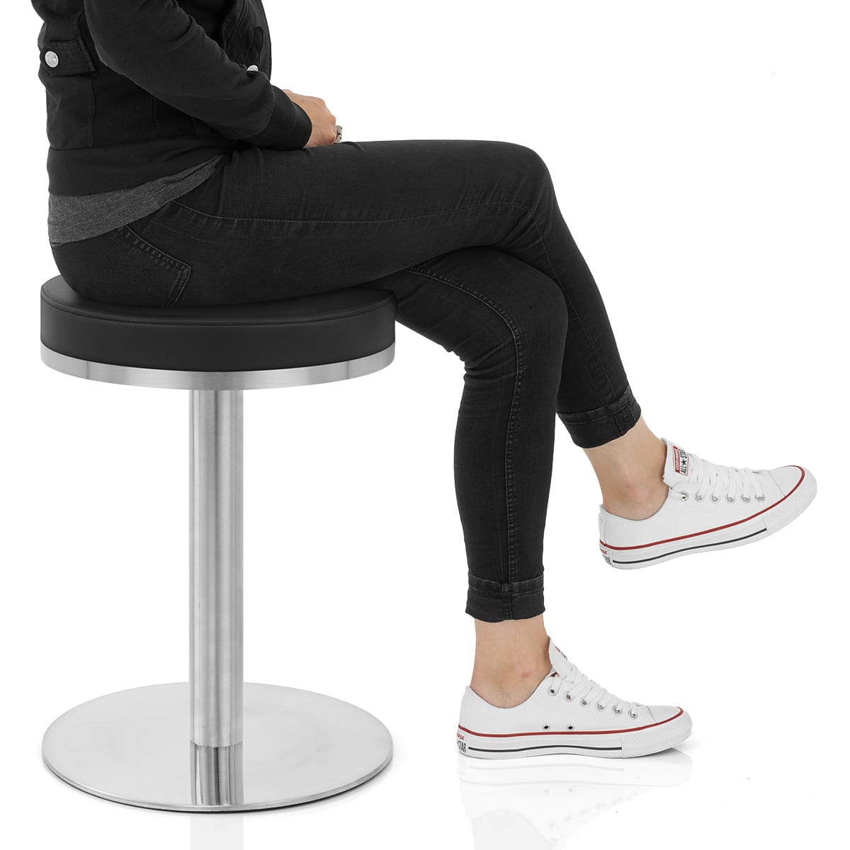 Tuck Brushed Steel Stool Black Frame Image