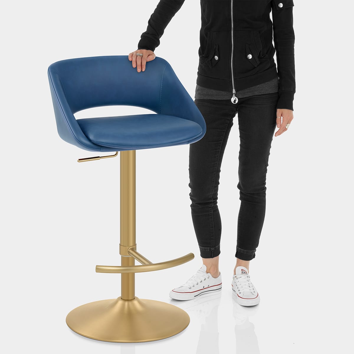 Tulsa Brushed Gold Stool Blue Features Image