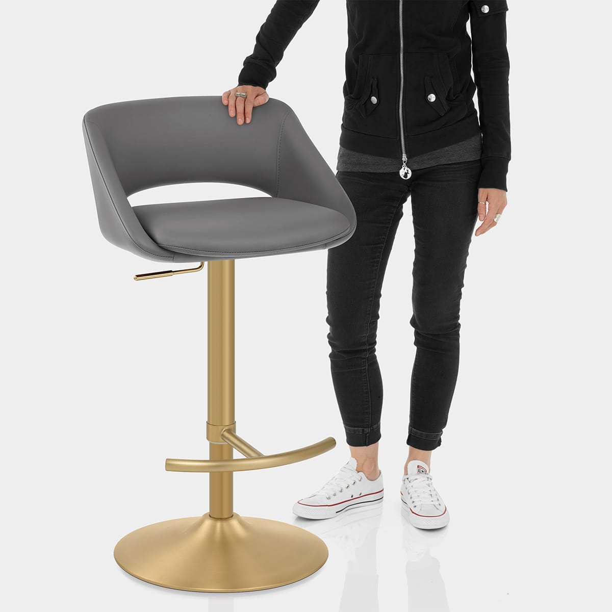 Tulsa Brushed Gold Stool Dark Grey Features Image