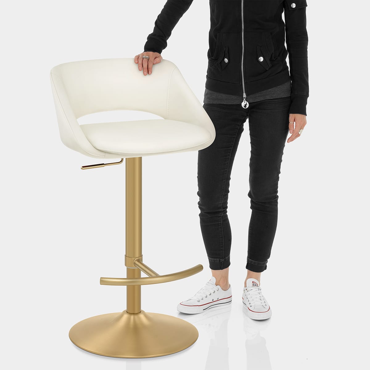 Tulsa Brushed Gold Stool Ivory Features Image