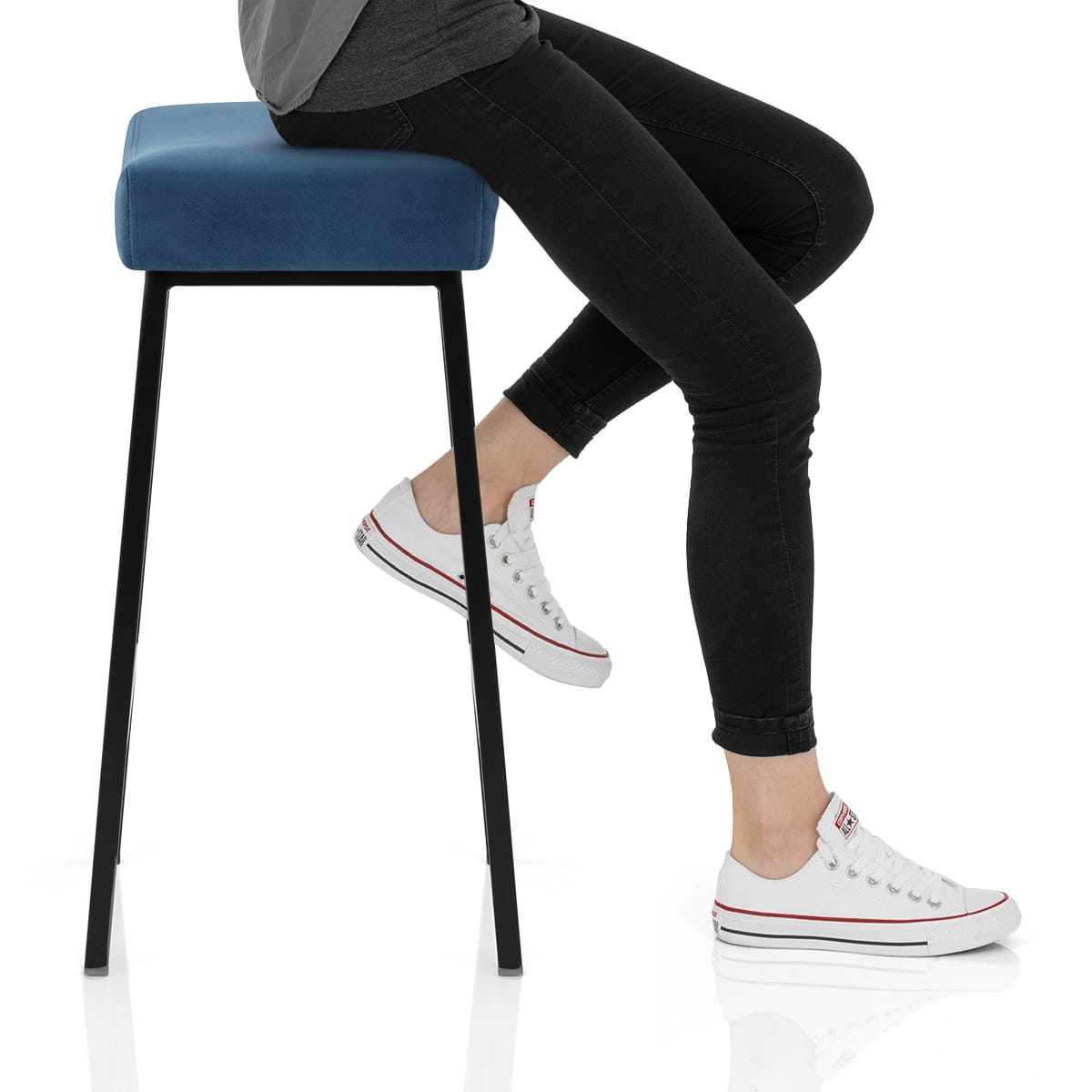 Uno Bar Stool Blue Velvet Frame Image