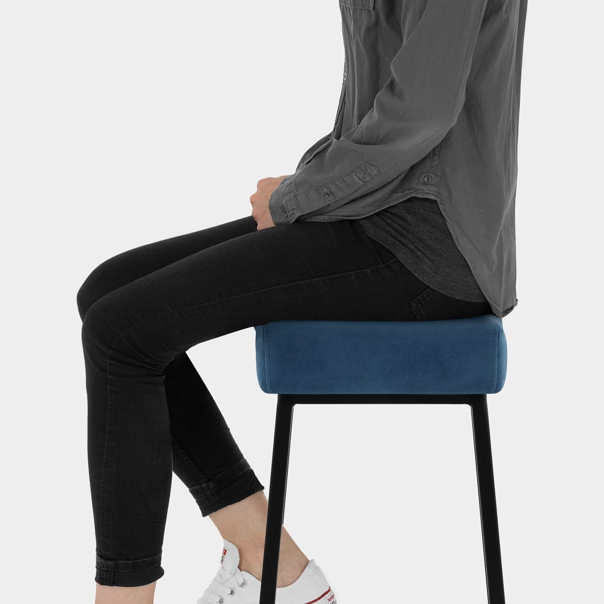 Uno Bar Stool Blue Velvet Seat Image