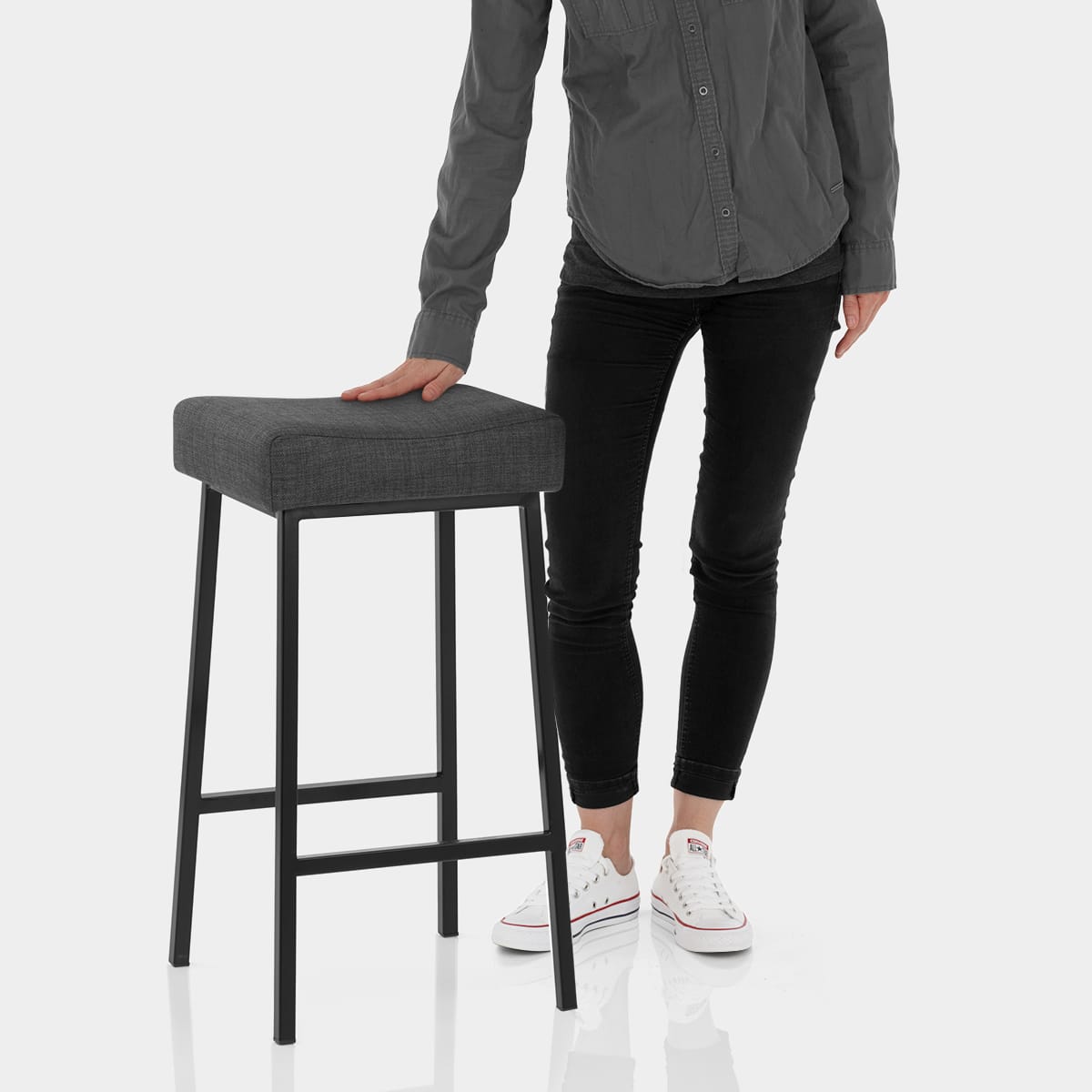 Uno Bar Stool Charcoal Fabric Features Image