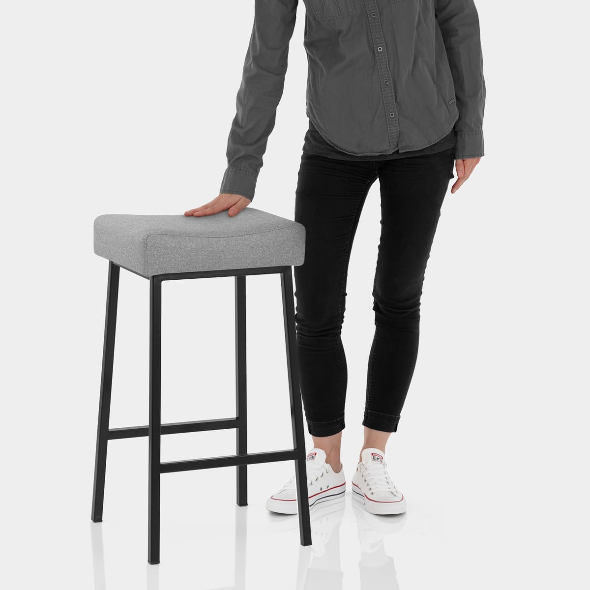 Uno Bar Stool Light Grey Fabric Features Image