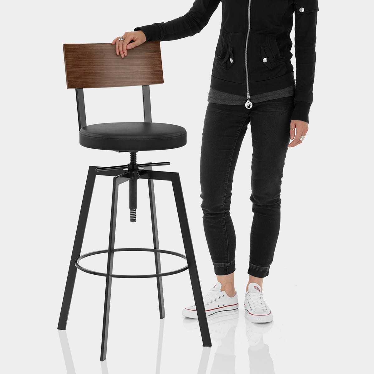 Urban Walnut Industrial Stool Black Features Image