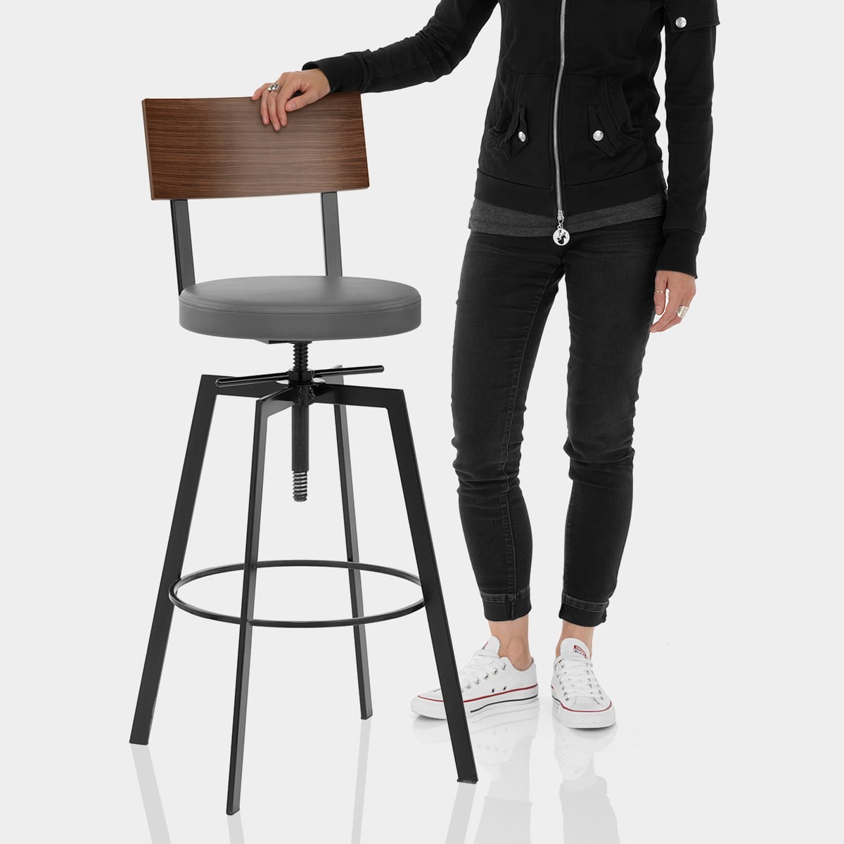 Urban Walnut Industrial Stool Grey Features Image