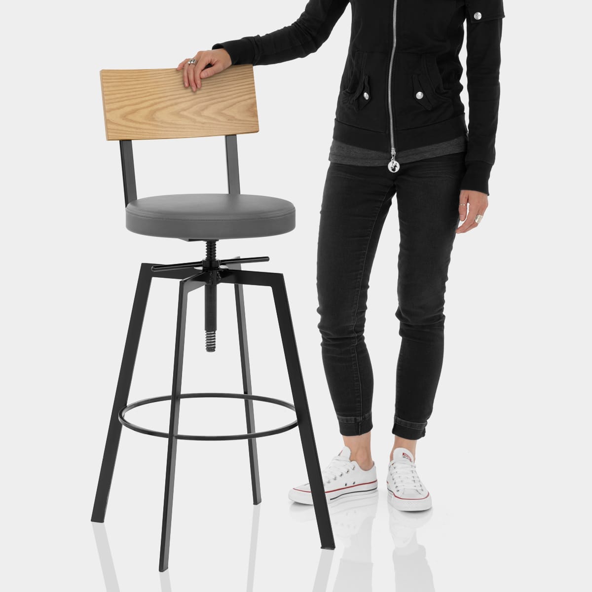 Urban Oak Industrial Stool Grey Features Image