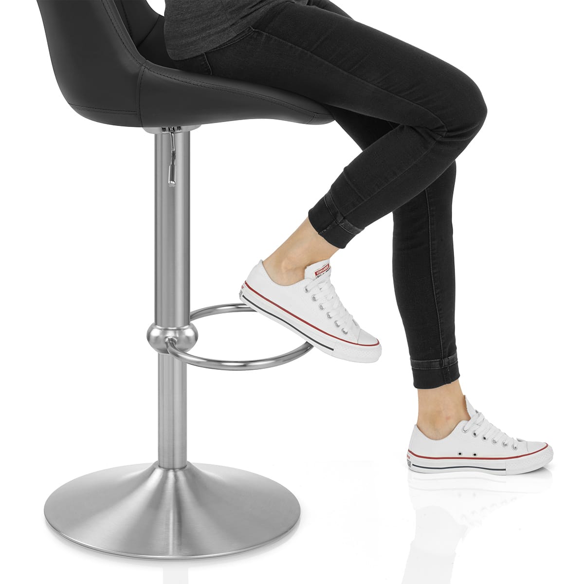 Versailles Real Leather Stool Black Frame Image