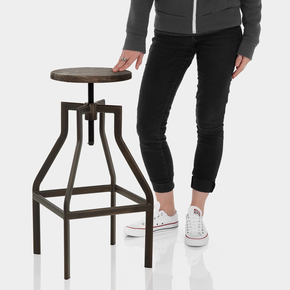 Vintage Revolution Stool Dark Wood Features Image