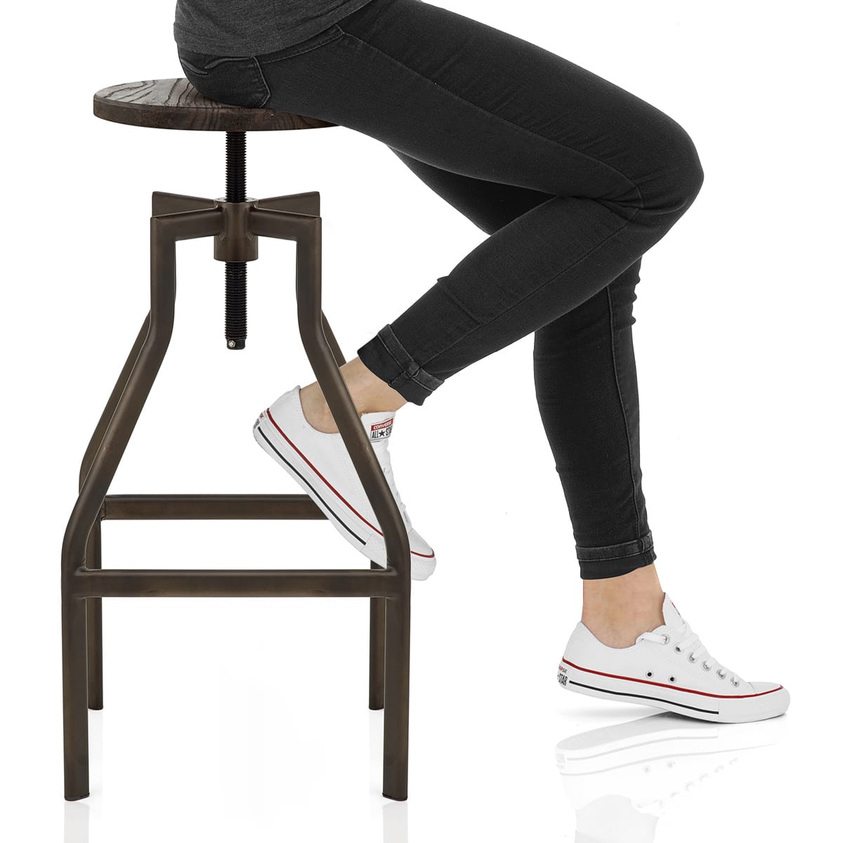 Vintage Revolution Stool Dark Wood Frame Image