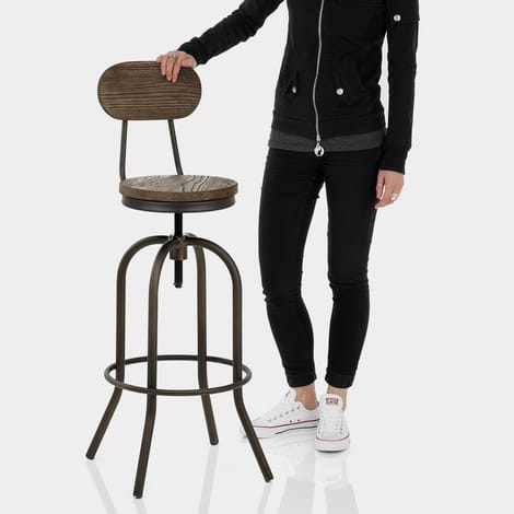 Vintage Swivel Stool Dark Wood Features Image