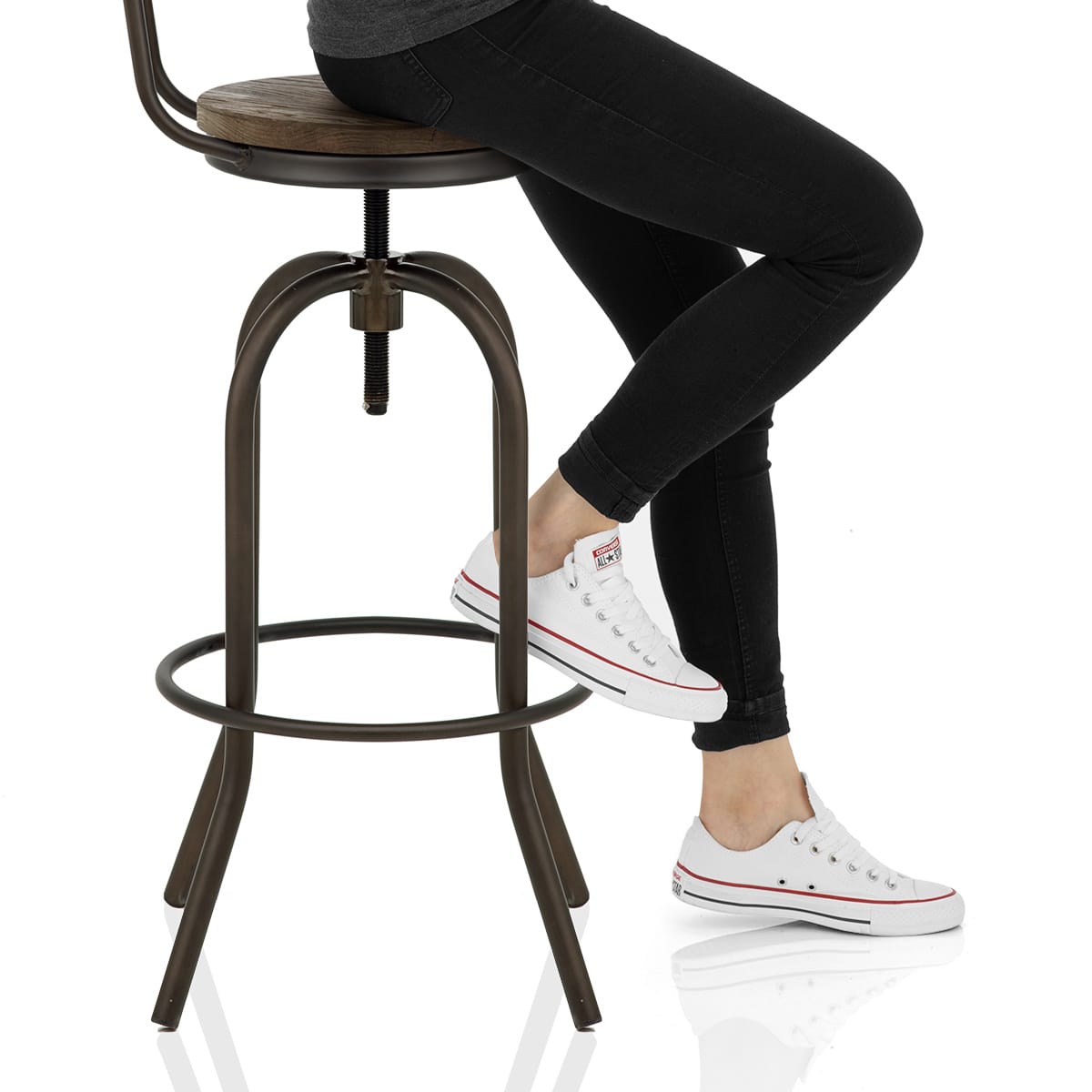 Vintage Swivel Stool Dark Wood Frame Image