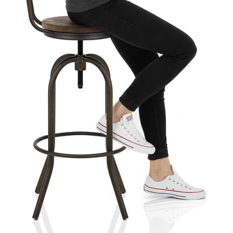 Vintage Swivel Stool Dark Wood Frame Image