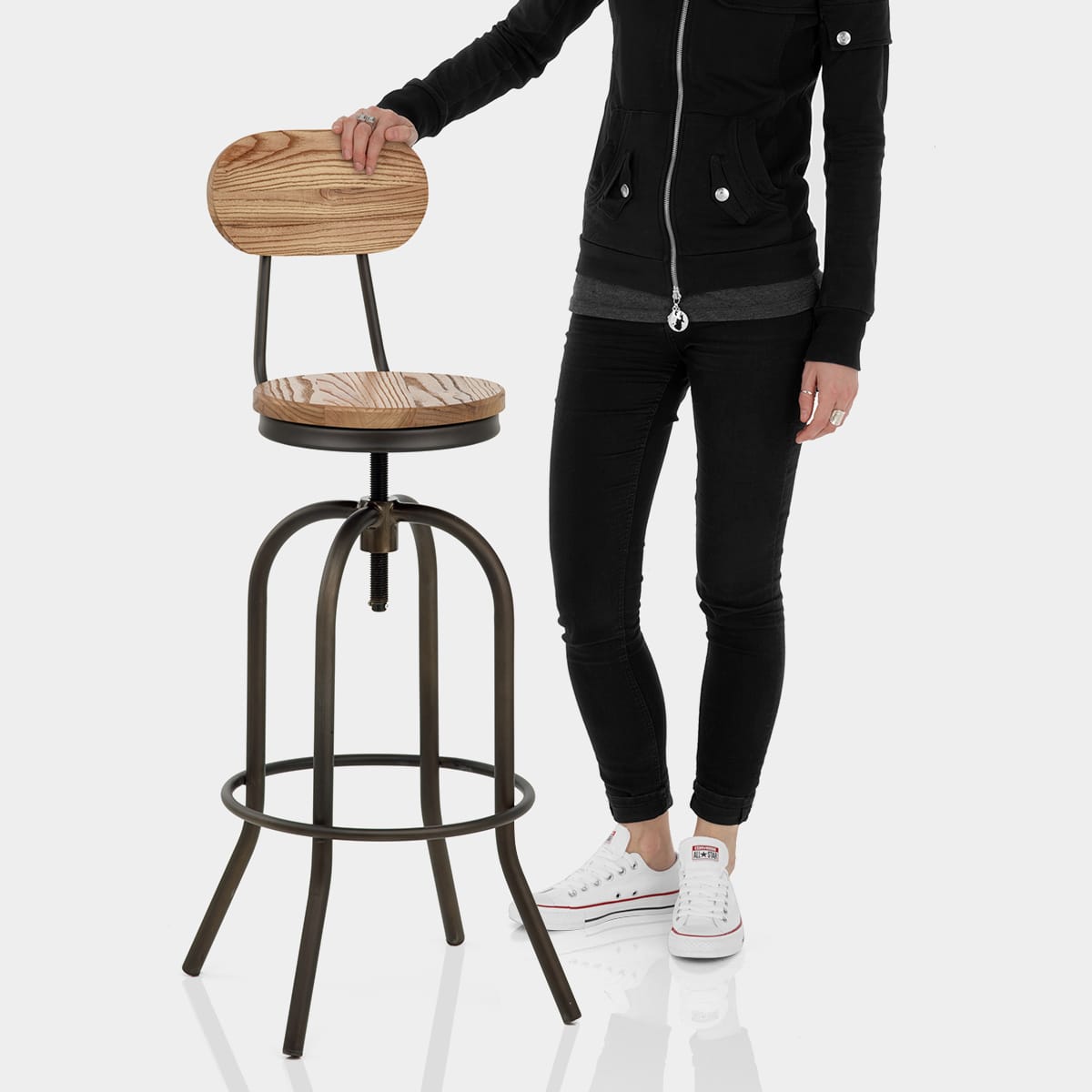 Vintage Swivel Stool Light Wood Features Image