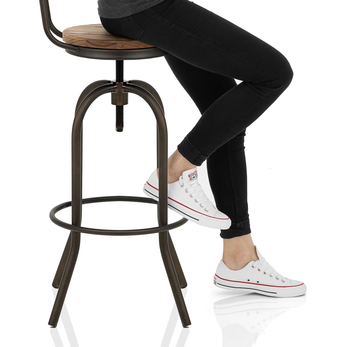 Vintage Swivel Stool Light Wood Frame Image