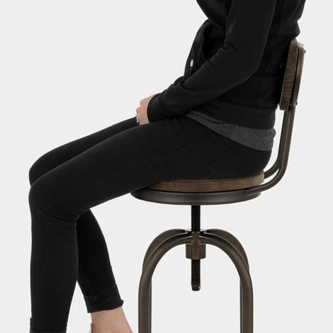 Vintage Swivel Stool Dark Wood Seat Image